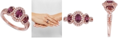 Macy's Rhodolite Garnet (1-1/5 ct. t.w.) & Diamond (1/2 ct. t.w.) Triple Halo Ring in 14k Rose Gold